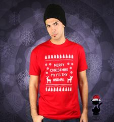 Herren T-Shirt Merry Christmas Ya Filthy Animal